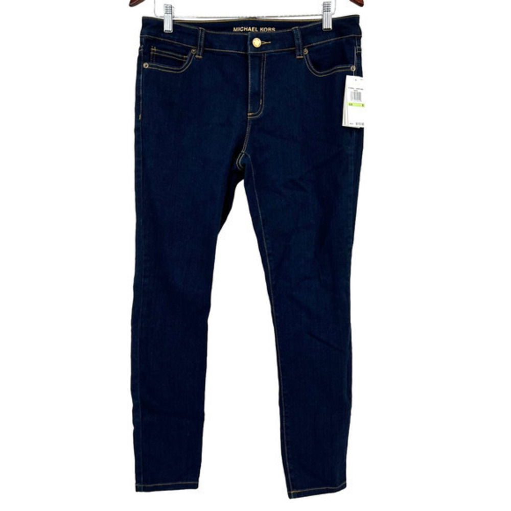 NEW Michael Kors overdyed indigo dark wash skinny style blue jeans size 8